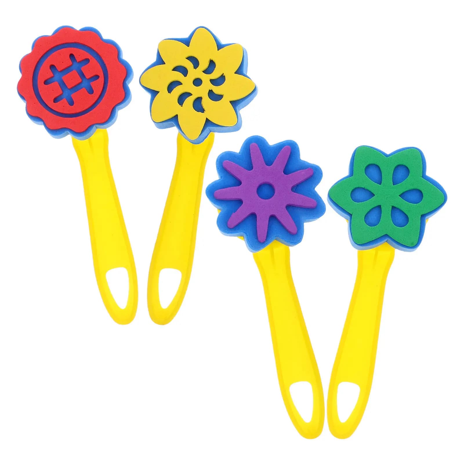 Set di 4 Pennelli a Spugna per Bambini, Strumenti Artistici in Schiuma Lavabili, Rullo Creativo per Disegno e Motricità Fine