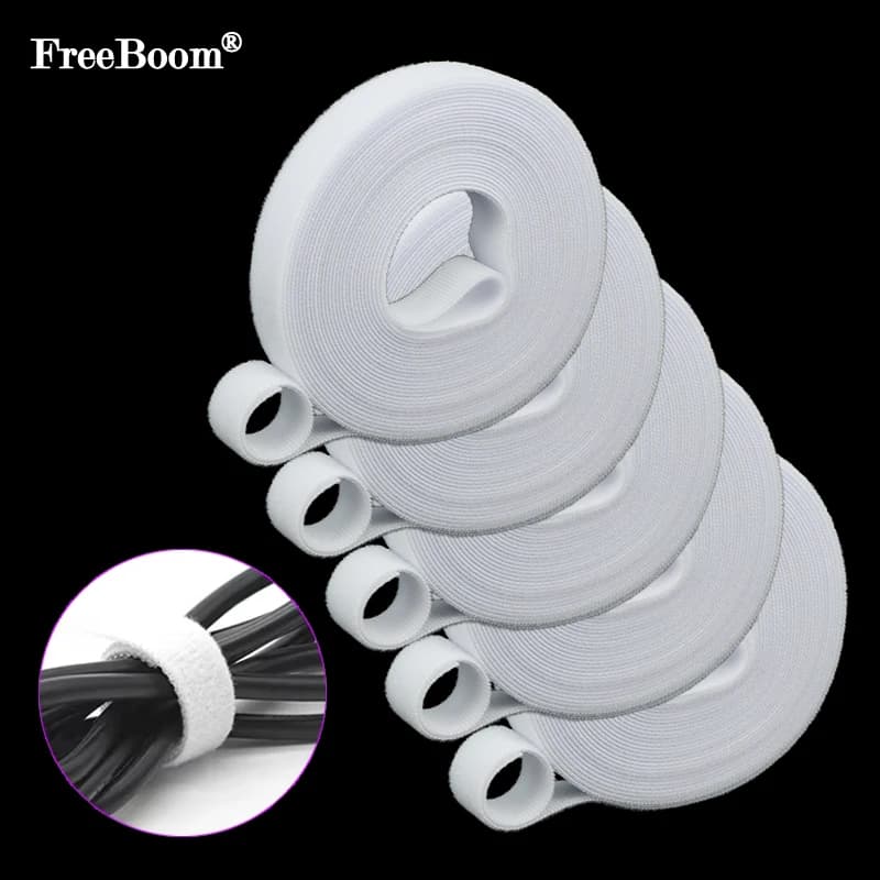 White 5 M/Roll Reusable Nylon Cable Ties No Glue Self Adhesive Loop Bundle Clip Wire Organizer Cable Fastener Straps Tape