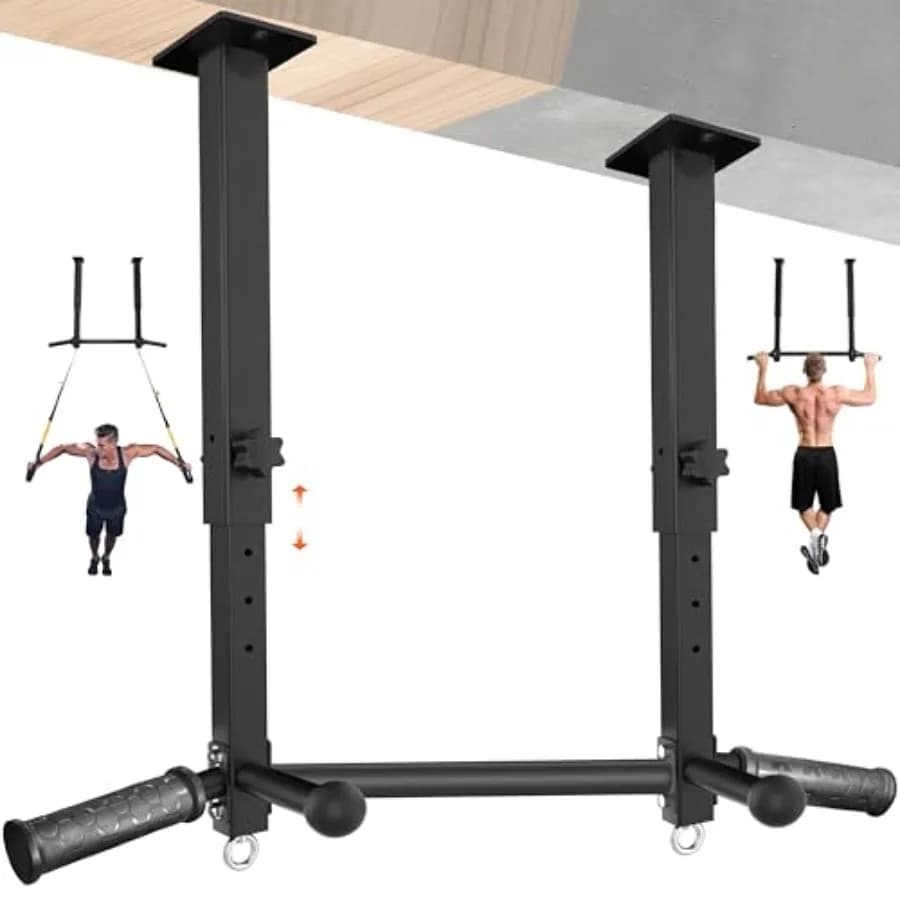 Ceiling bar 24 inch for garage/cantina/trave - Robusta, height-adjustable, multi-handle, 800 pounds flow, black color