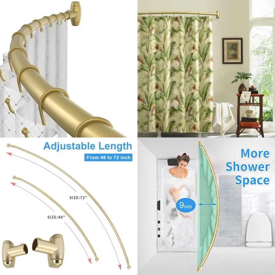 Asta per Tenda Doccia Curva, Asta per Tenda Doccia Rotonda Regolabile da 48 a 72 Pollici, Aste per Doccia in Acciaio Inox Arrotondate per Bagno