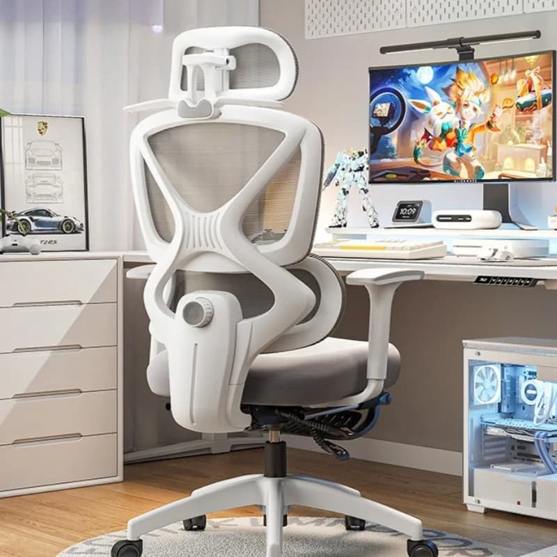 Poggiapiedi per Sedia da Gaming Regolabile, Ergonomica per Ufficio, Design Lombare 3D, Traspirante in Rete con Strato di Spugna