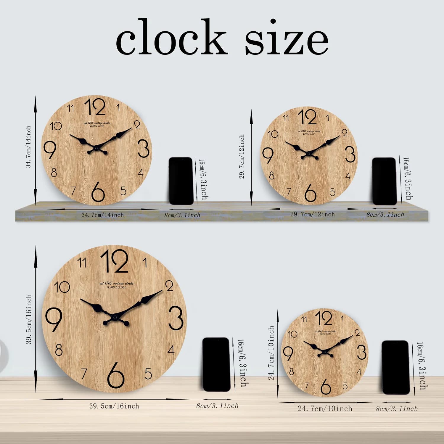 Modern Wood Grain Texture Pattern Wooden Wall Clock 10-16inch , No Second Hand Design, Silent Without Ticking, Battery Powered, Suitable for Living Room, Bedroom, Kitchen, Home Decoration, Silent Quartz Clock, Holiday Gift, Modern Interior Decoration