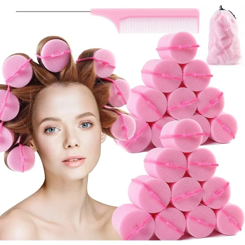 New! For 24 pcs/set pink soft sponge foam pillow bigodini lounge barber curls DIY kit tools for hairdressers