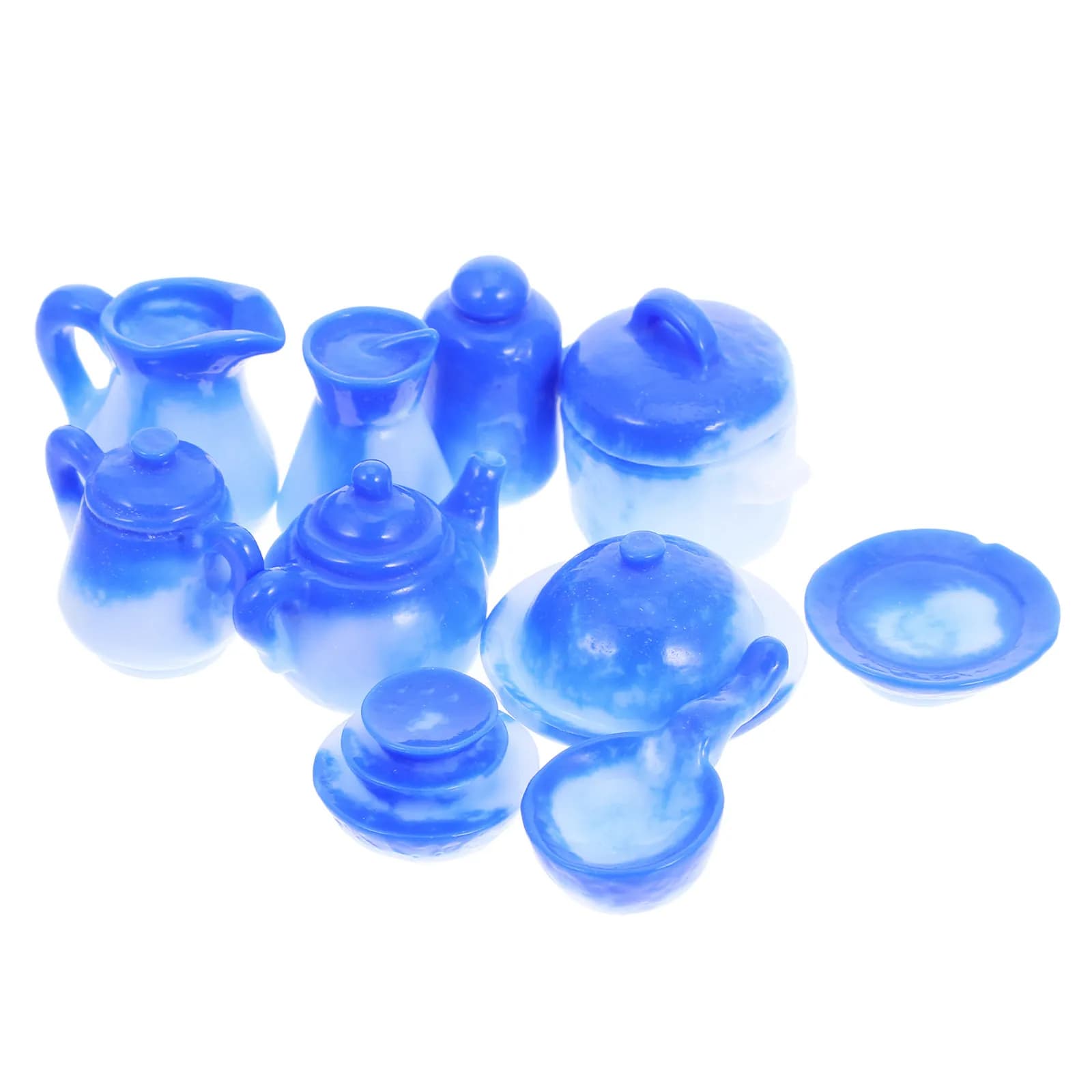 Set di 10 Mini Piatti e Bicchieri in Porcellana Blu e Bianca, Decorazione Artistica Realistica per Cucina, Casa e Regalo