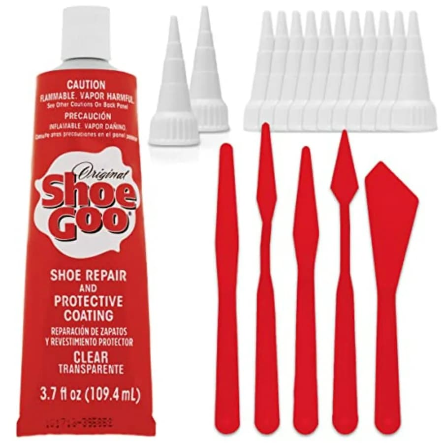 Shoe Goo Repair Adhesive for Fixing Worn Shoes or Boots,,3.7 oz 109.4mL,10 Snip Tip Applicator Tips and Pixiss Spreader Tools S