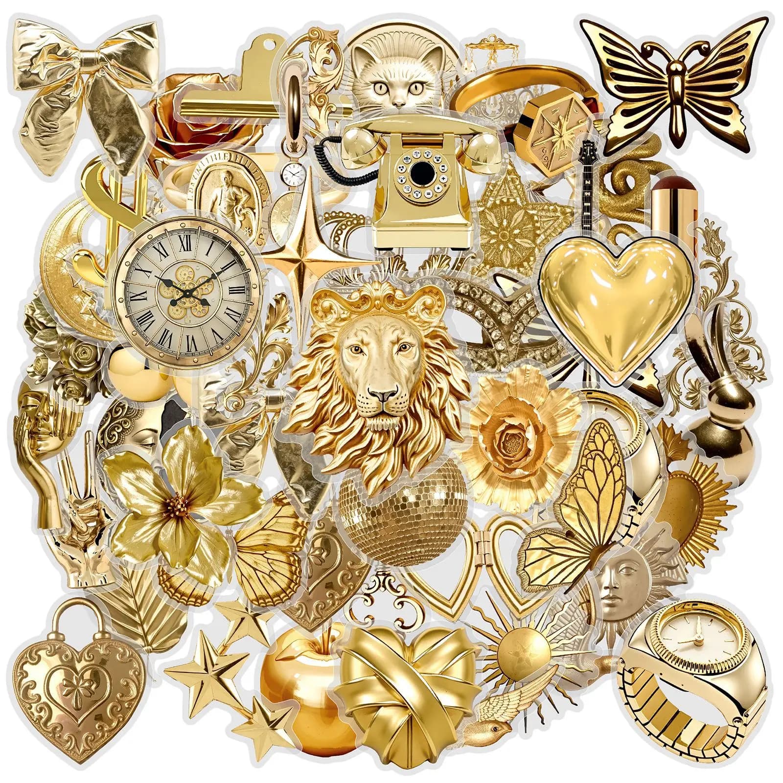 50 Pezzi Adesivi Metallici Dorati Retrò in PET Impermeabili per Scrivania, Valigia, Auto, Chitarra, Pianoforte, Cartelle, Decorazioni, Regali, Giocattoli