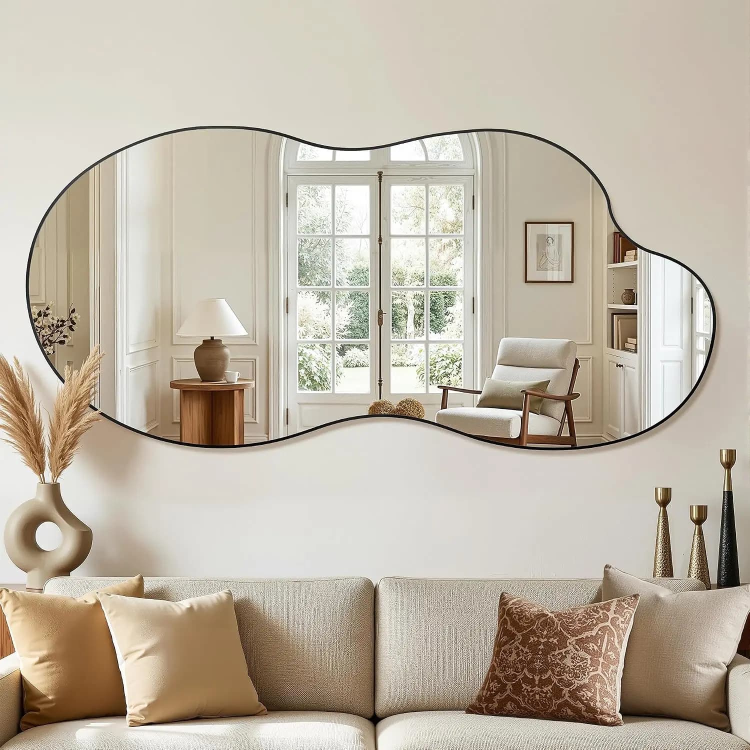 Irregular Wall Mirror, 30"x60" Asymmetrical Mirror with Metal Frame, Modern Unique Decorative Mirrors for Bathroom, Wall Decor,