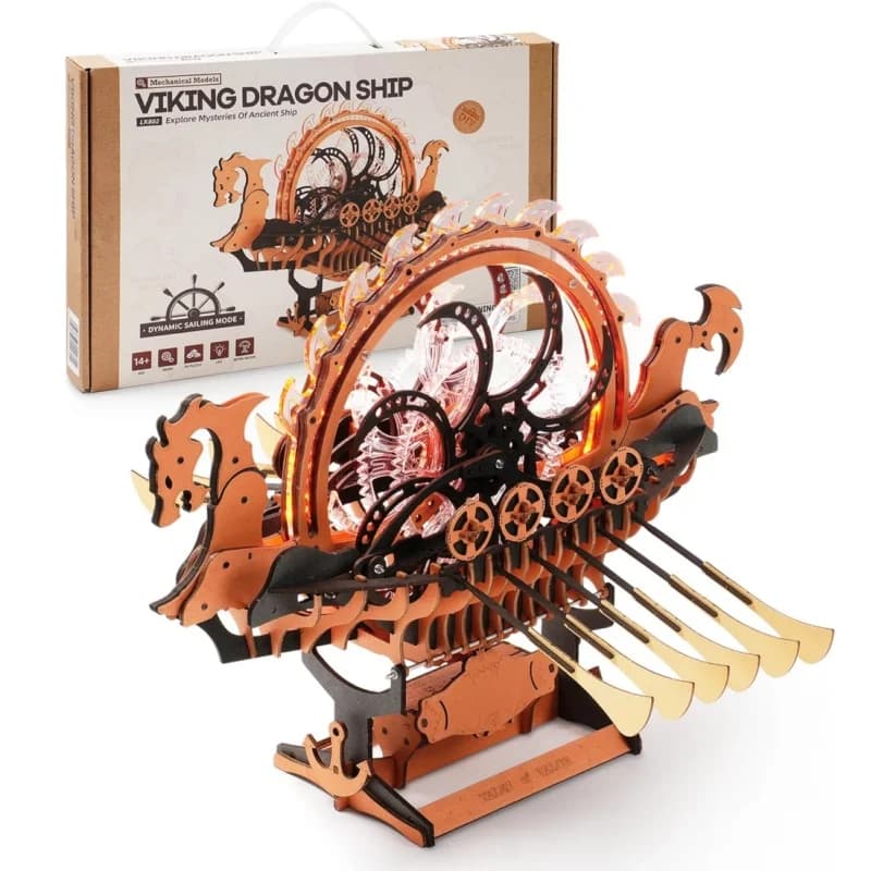 Robotime Viking Dragon Ship Mechanical Puzzle Wood 229 pieces Construction kit for craft hobbies Birthday Anniversary for adults