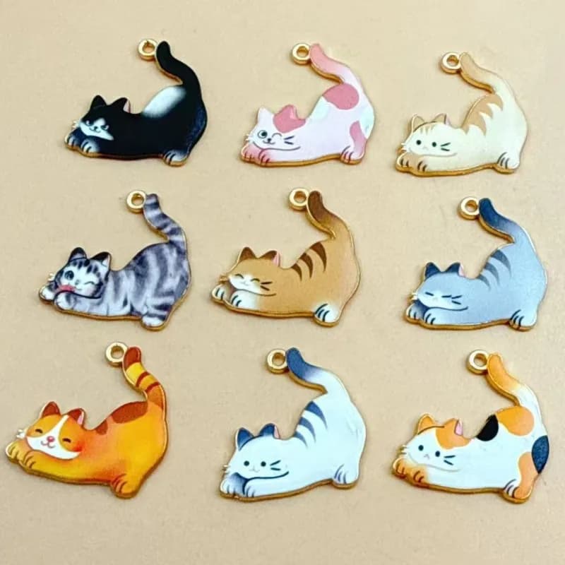 10pcs Cartoon Animal Charms Enamel Cat Charms Pendants for Jewelry Making Earrings Necklaces Bracelets DIY Crafts Supply