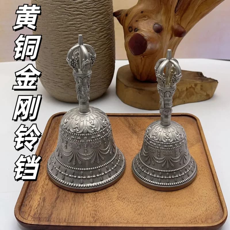 Brass Three-Headed Demon-Subduing Tibetan Lama Handheld Six-Word Mantra Bell Copper Ornament