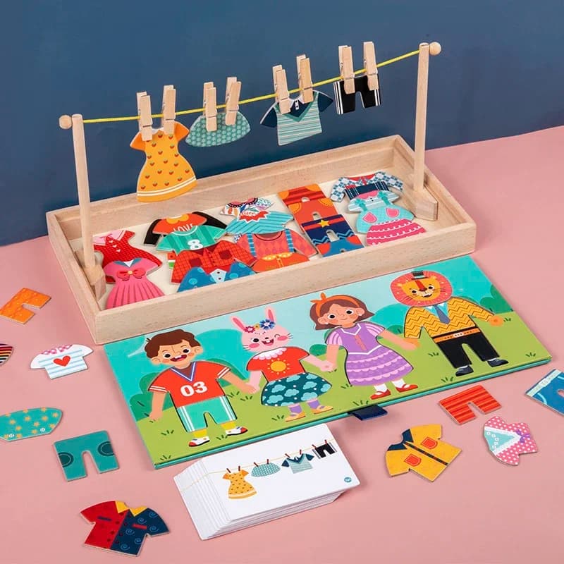 Stendibiancheria vestiti Dress-Up Jigsaw Puzzle pensiero logico abbinamento smistamento gioco educativo bambini giocattoli in legno Montessori ragazze