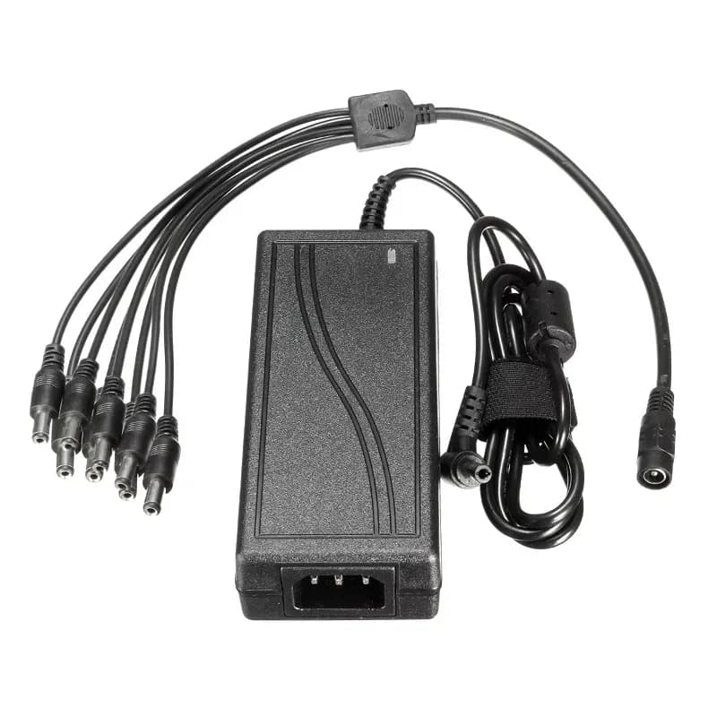 12V 5A DC Charger Adapter for CCTV with EU/US Plug + 8 Vie Power Splitter Cable for Monitor, CCD CCTV Cameras