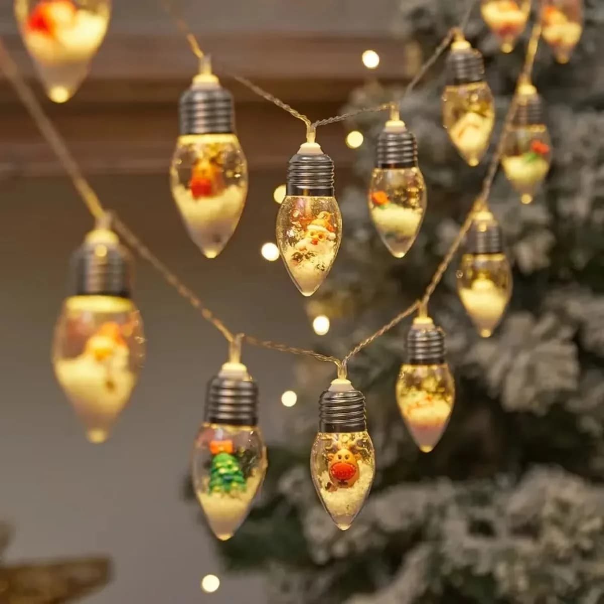 10/20 LED Christmas Snow Globe Bulb String Lights, Clear Fairy Garland with Santa Snowman Tree for Indoor Holiday Home Decor
