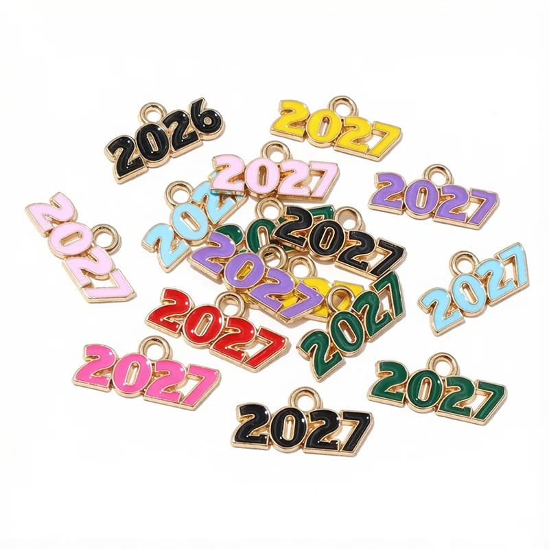 20pcs 18x9mm Enamel Year Number 2027 Charms Pendant DIY Jewelry Making Accessories Findings for Earrings Necklace Bracelet