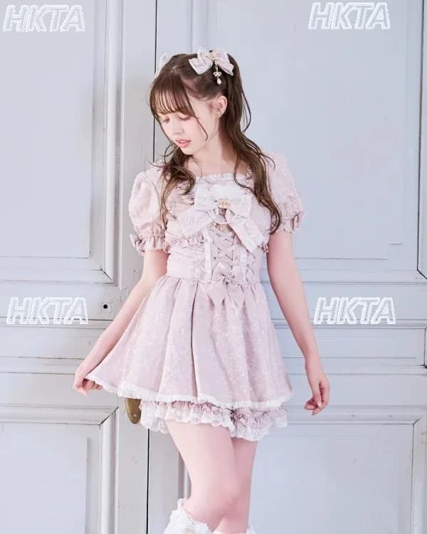 Japanese Mine Mass-Produced Sweet Cute Lolita Jacquard Lace Short Sleeve Dress Shorts Set 2026 Summer New Dress Two-Piece Set