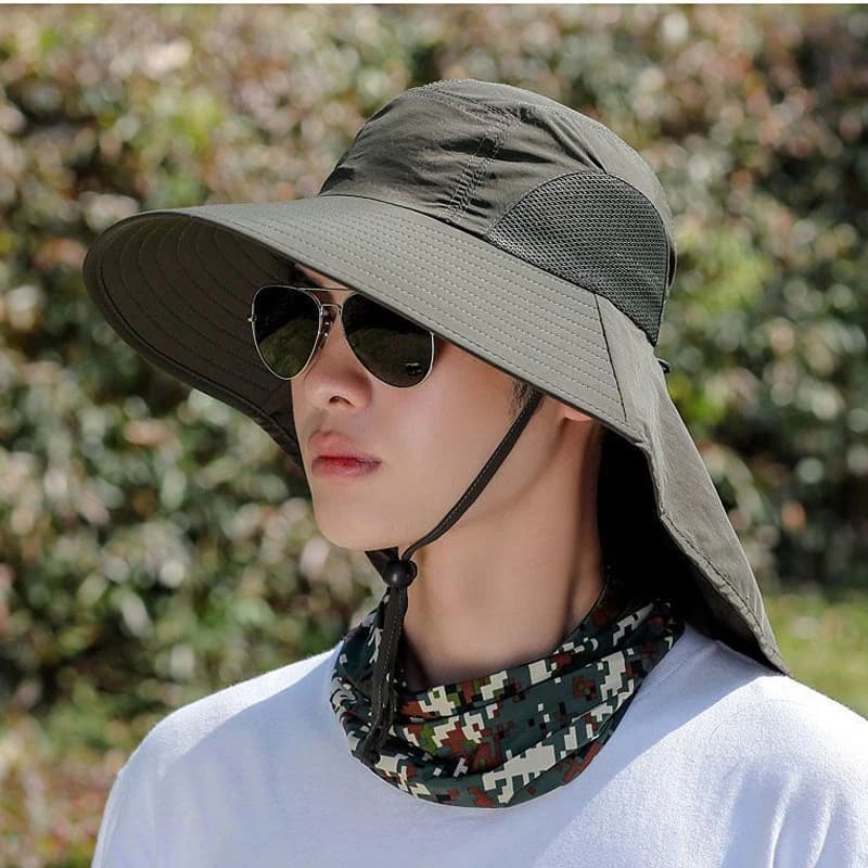 Cappello da Pesca e Escursionismo Outdoor con Protezione per il Collo, Asciugatura Rapida, per Uomini e Pescatori, Protezione Solare