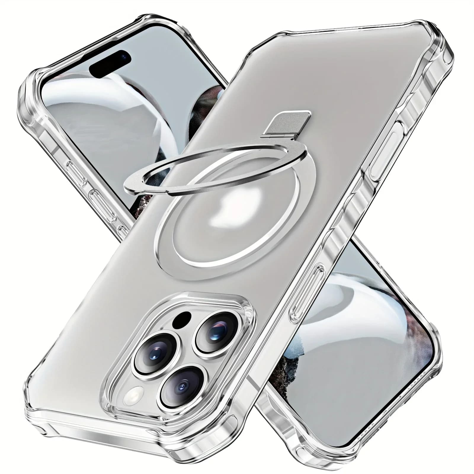 Custodia per iPhone 16/15/14/13 Pro Max 16/15/14 Plus, compatibile con cavalletto magnetico integrato traslucido con retro sottile e bordo morbido