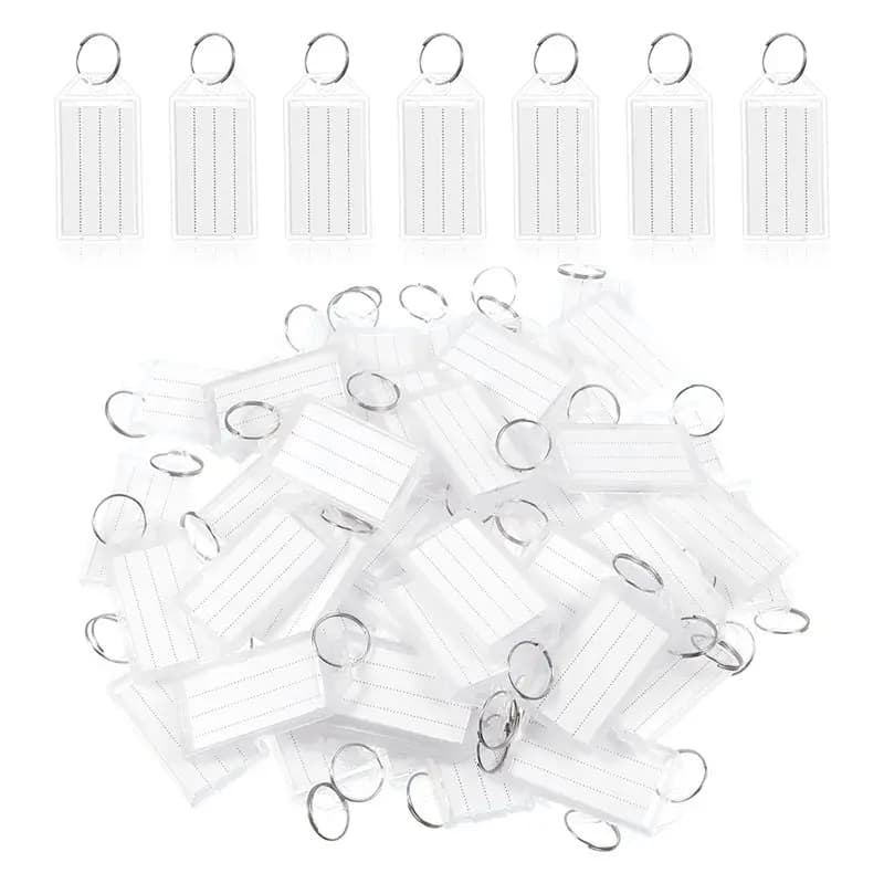 Portachiavi A13E 100 Pezzi, Etichette in Plastica Bianca con Anello e Finestra per Etichetta, per Chiavi, Animali Domestici, Bagagli