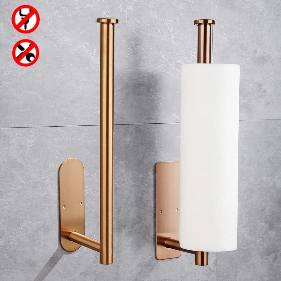 Rose Gold Paper Holder Adhesive Stainless Steel Wall Mounted Bathroom Kitchen Toilet Paper Towel Holder Tissue Roll Hanger Bar