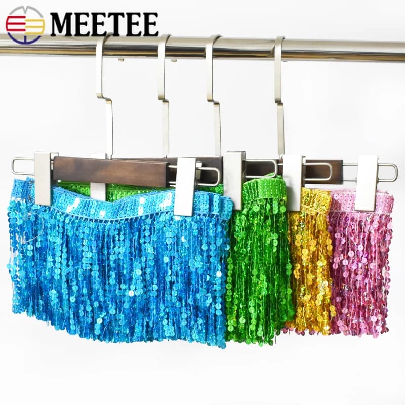 Frangia con Paillettes da 1-5 Metri, 16 cm, per Decorazione Costumi da Ballo Latino, Borse e Fai-da-Te, Nastro in Pizzo Lucido