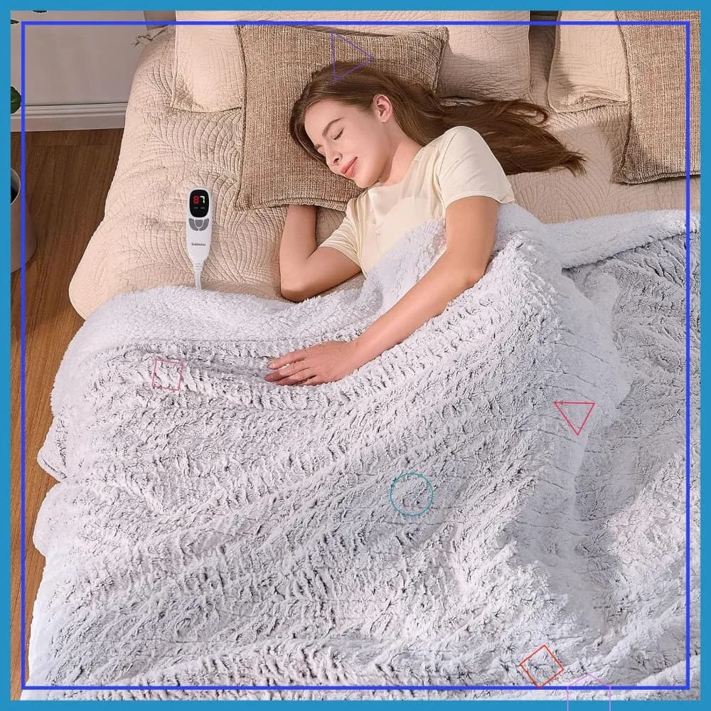 Coperta Elettrica Riscaldata Misura Singola 62x84, 9 Livelli di Calore e Timer, in Finta Pelliccia Setosa, Lavabile in Lavatrice, Regalo per la Camera da Letto