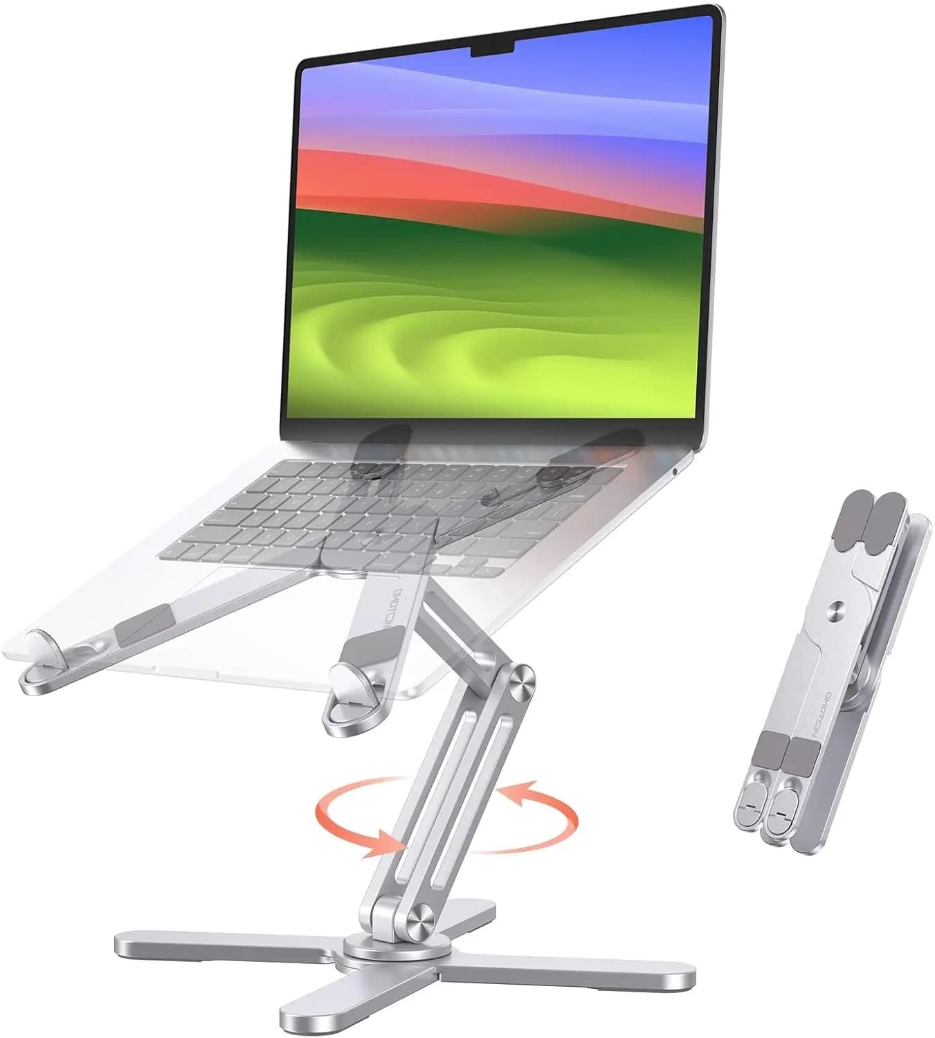 360 ° Supporto per Laptop Girevole e Pieghevole con Altezza Regolabile, Design Ergonomico per Tutti i Laptop fino a 16 Pollici, Argento