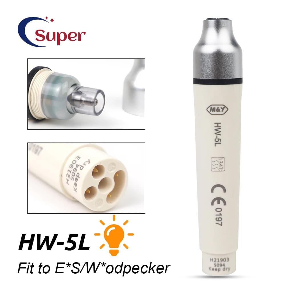 Manipolo per Ablatore Dentale a Ultrasuoni Piezoelettrico con Luce LED HW-5L, Testa in Metallo Compatibile con Strumenti Odontoiatrici E*S Woodpecker