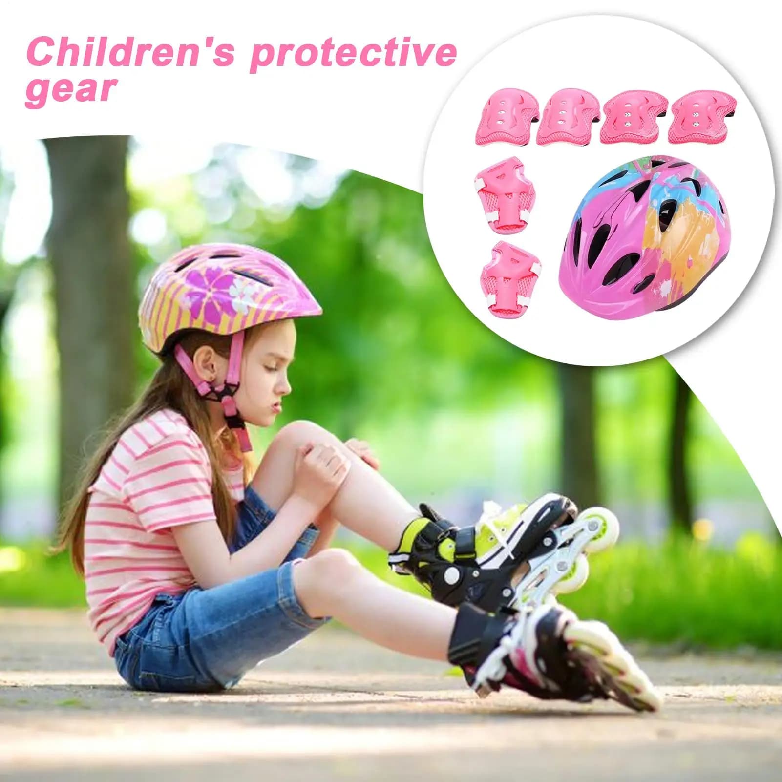 Set di caschi per bambini Casco Gomitiere per casco Ginocchiere Protezioni per i polsi per bambini Attrezzatura di sicurezza sportiva regolabile per equitazione Pattinaggio in bicicletta
