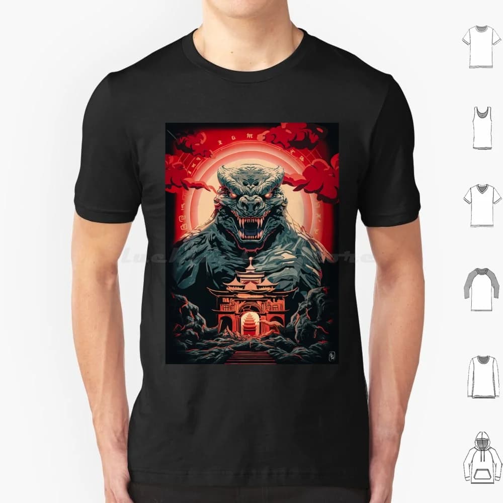 T-shirt taglia grande 100% cotone Monster Asia Temple Vintage