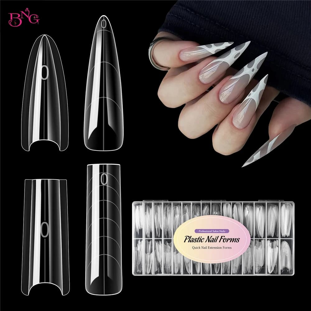 BNG 240pz Forme Doppie per Sandwich, Stiletto Quadrato, Riutilizzabili, Punte per Estensione Unghie Trasparenti, Strumenti per Manicure