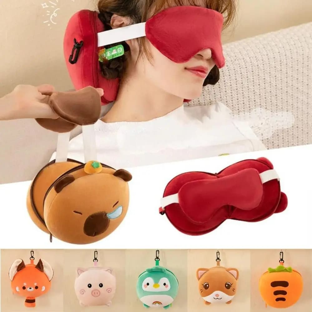 Nuovo cuscino per il collo 2 in 1 Cuscino per dormire in velluto a forma di U Cuscino per dormire da viaggio multifunzionale Copriocchi da viaggio