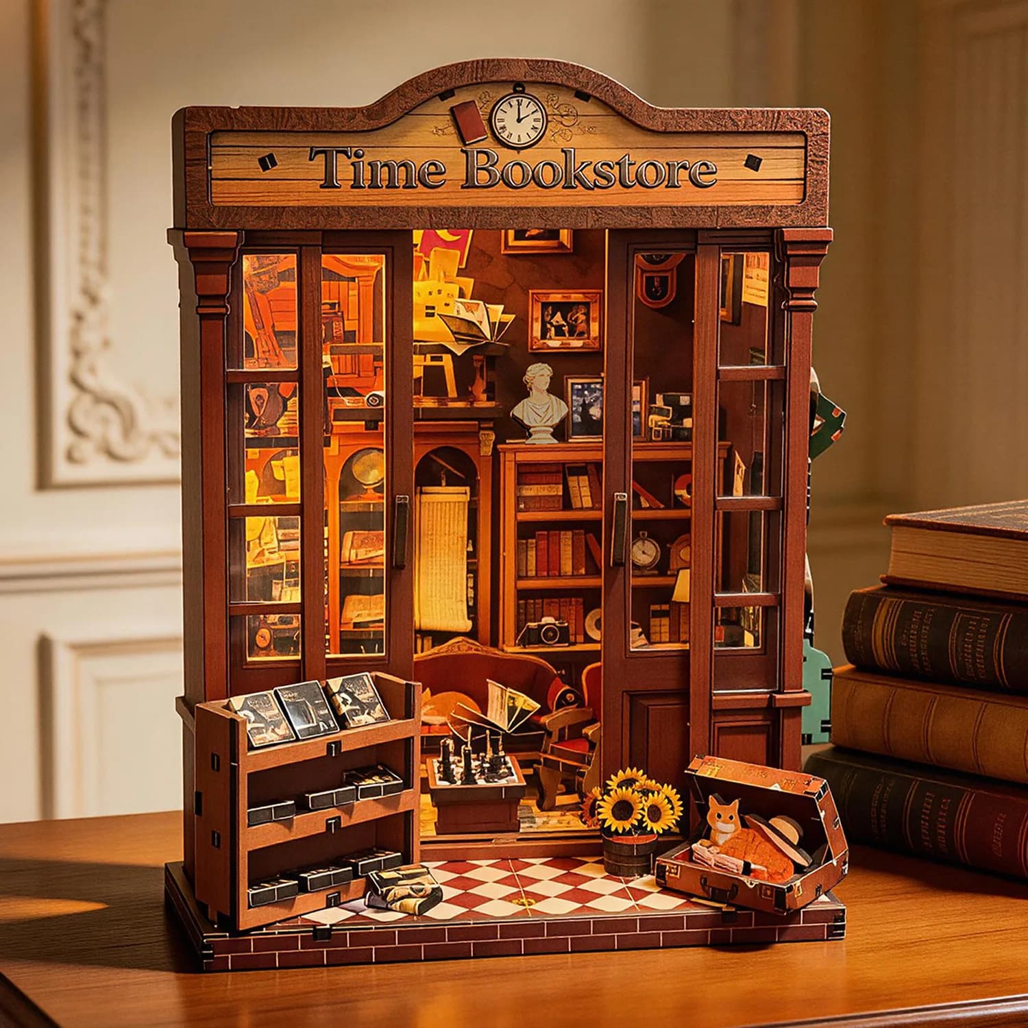 Kit Fai-da-Te Time Bookstore per Angolo Lettura, Puzzle 3D in Legno a Forma di Biblioteca, Scena in Miniatura Artigianale, Decorazione da Scrivania, Giocattolo Antistress, Regalo