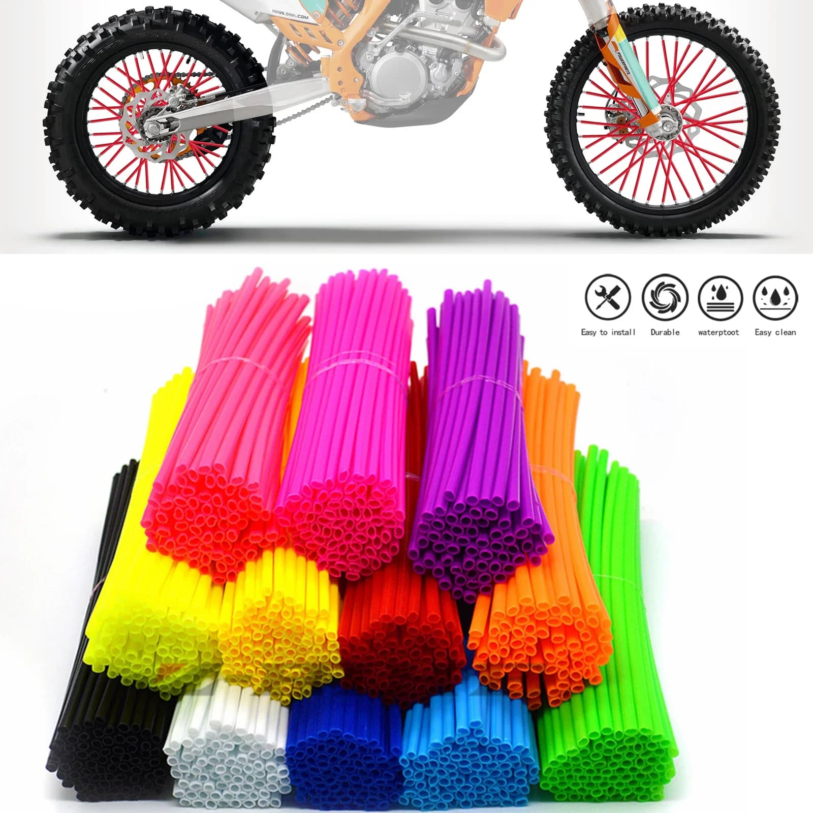 72PCS Universale Dirt Bike Raggio Coperture Moto Cerchione Raggio Wrap Kit Pelli Copertura Della Protezione per Motocross Bicicletta 11 Colori