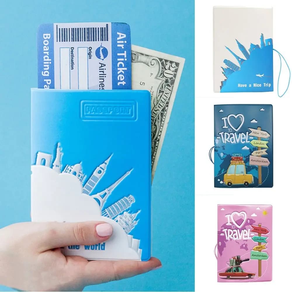 Cute Pattern Print Leather Passport Holder Airplane Check-in Card Case Certificate Storage Bag Ticket Holder Multifunctional