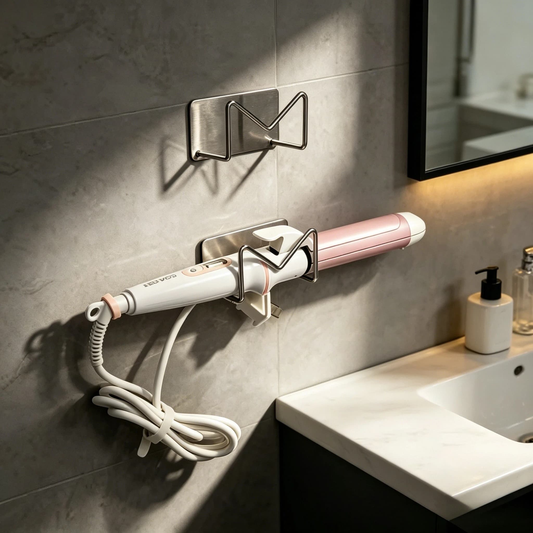 Stainless Steel Hair Dryer Holder Wall Mount Self Adhesive No Drill Storage Rack for Curler Straightener Bathroom Organizer