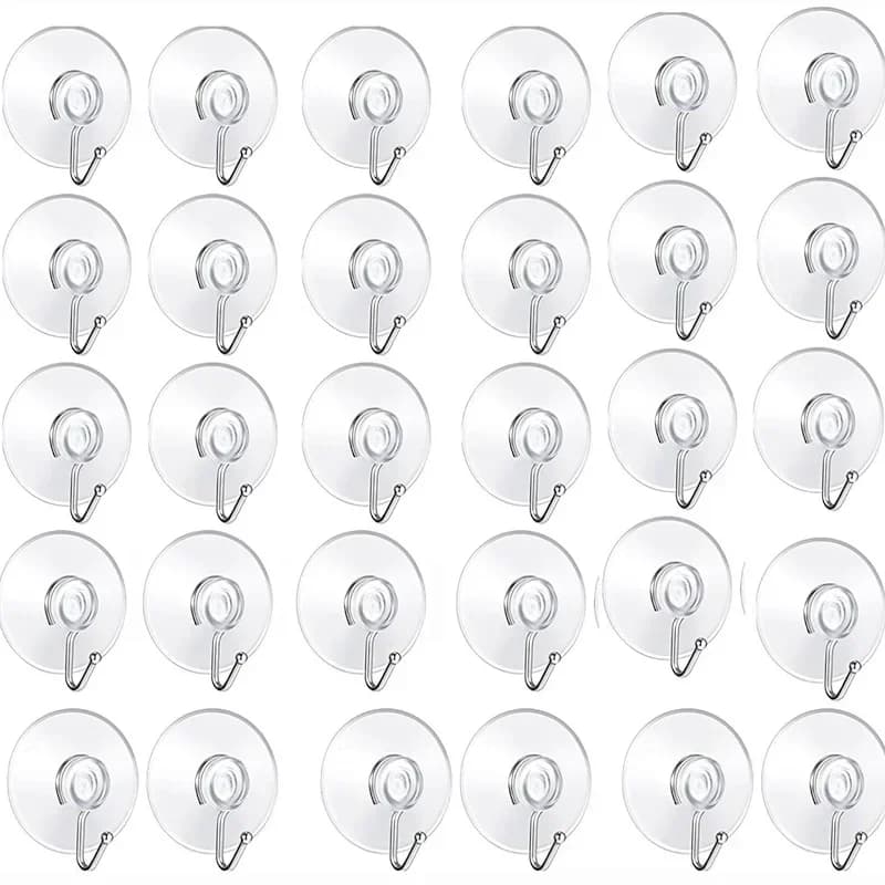 5/10Pcs Suction Cup Hooks 20/30/40/50/57mm Transparent Suction Cups With Metal Hooks Home Kitchen Bathroom Window Wall Hooks