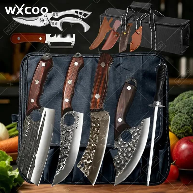 WXCOO Hand Forged Meat Cleaver Knife Kitchen Butcher Multifunctional Bottle Opener Kitchen Knife Set Fruit Slicing Boning Knife