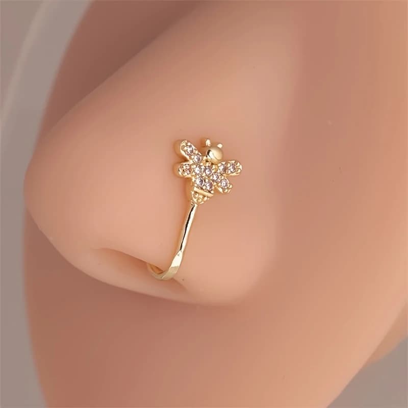 Anello da naso non perforato con zirconi a forma di piccola ape da 1 pezzo, realizzato in materiale di ottone, adatto per l'uso quotidiano nel banchetto