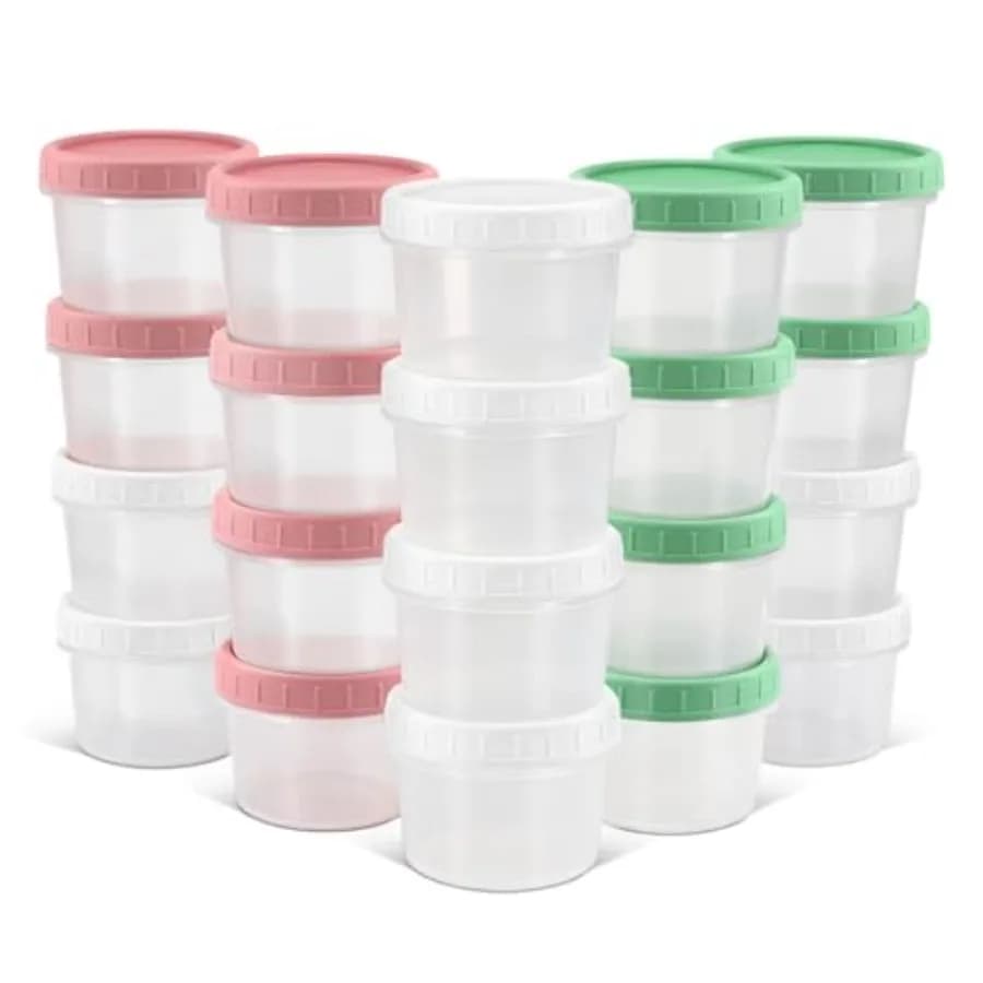 4 oz Small Plastic Containers with Twist on Lids [20 Sets], Stackable Little Food Storage Containers for Snack Lunch Meal Prep