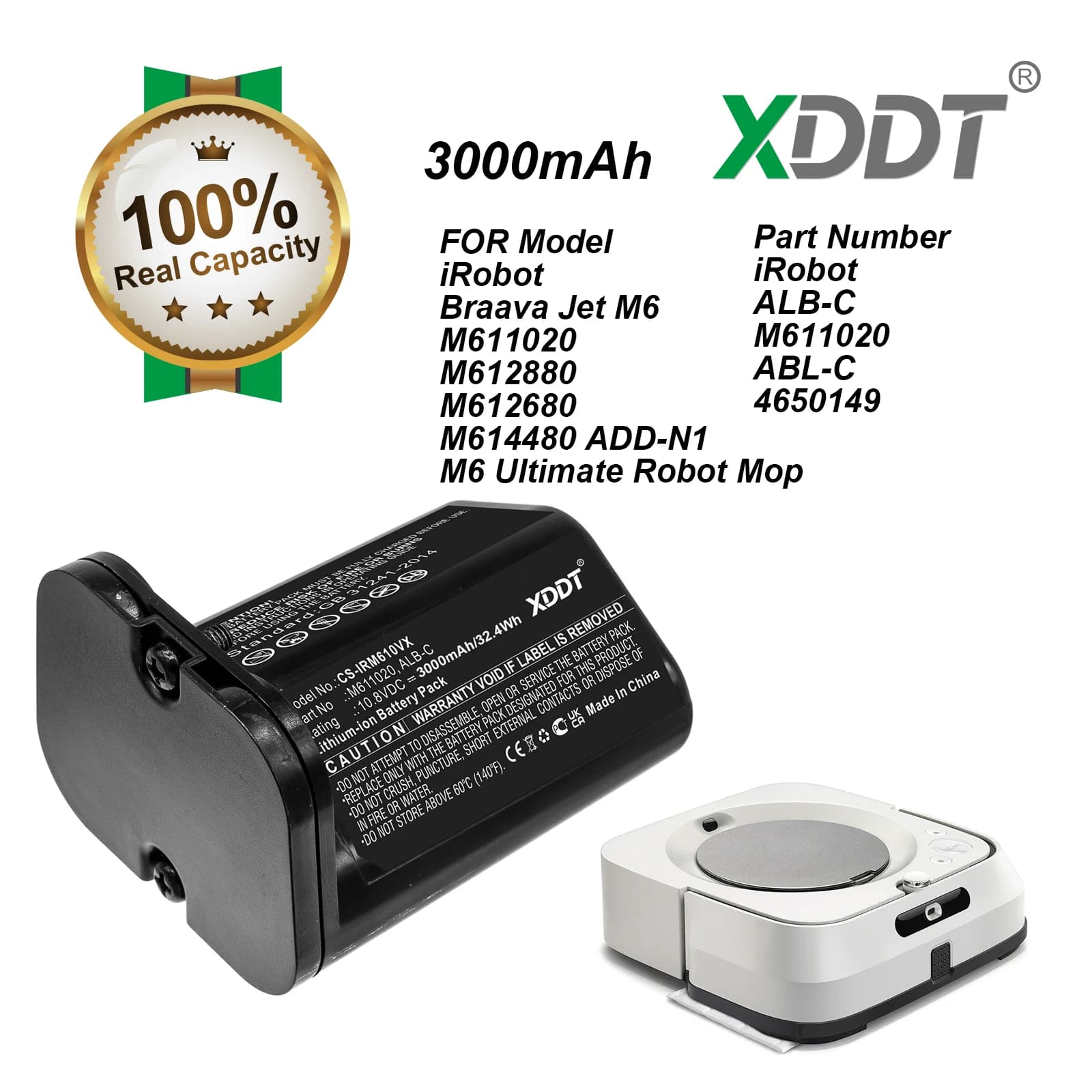 Batteria 3000mAh ALB-C M611020 ABL-C 4650149 Per Braava Jet M6 M612880 M612680 M614480 M6 Ultimate Robot Mop ADD-N1