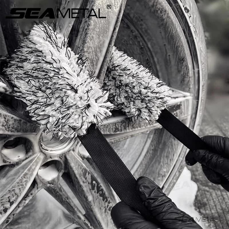 SEAMETAL Asciugamano per lavaggio ruote per auto in microfibra Spazzola per pulizia cintura lunga su due lati Asciugamano per pulizia ruota in peluche di corallo Spazzola per cintura Cura dell'auto