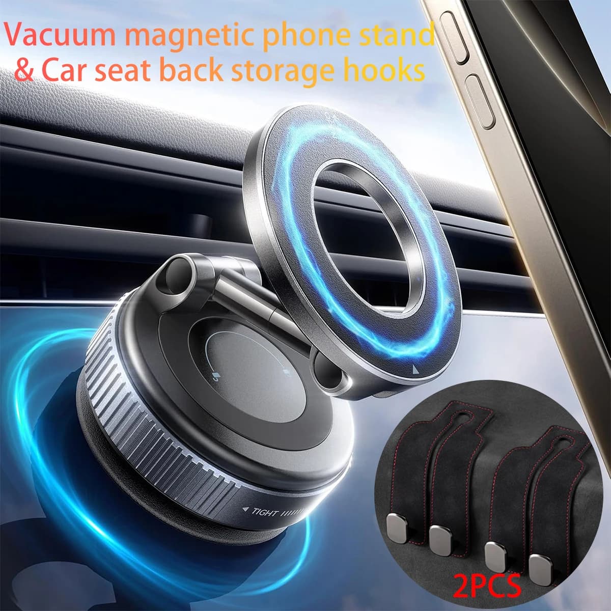 Supporto per telefono magnetico sottovuoto e gancio per riporre il sedile adatto per supporto per telefono a ventosa Magsafe adatto per auto/palestra/specchio