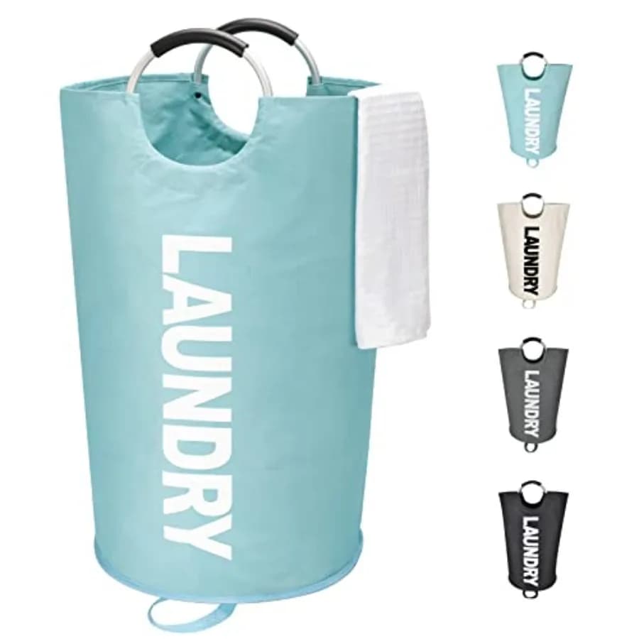 90L Large Laundry Basket, Freestanding Tall Clothes Hamper, Collapsible Laundry Bag, Light Blue
