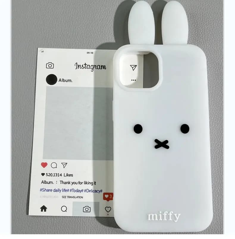 3D Stereoscopic Kawaii Cute Cartoon Miffy Rabbit Phone Case For iPhone 17 16 15 14 13 Pro Max Cases Soft Silicone Back Cover