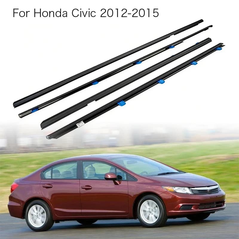 4Pcs Window Moulding Trim For Honda Civic 2012-2015 Weatherstrip Seal Side Door Glass Rubber Belt Waterproof 72450-TR0-A01