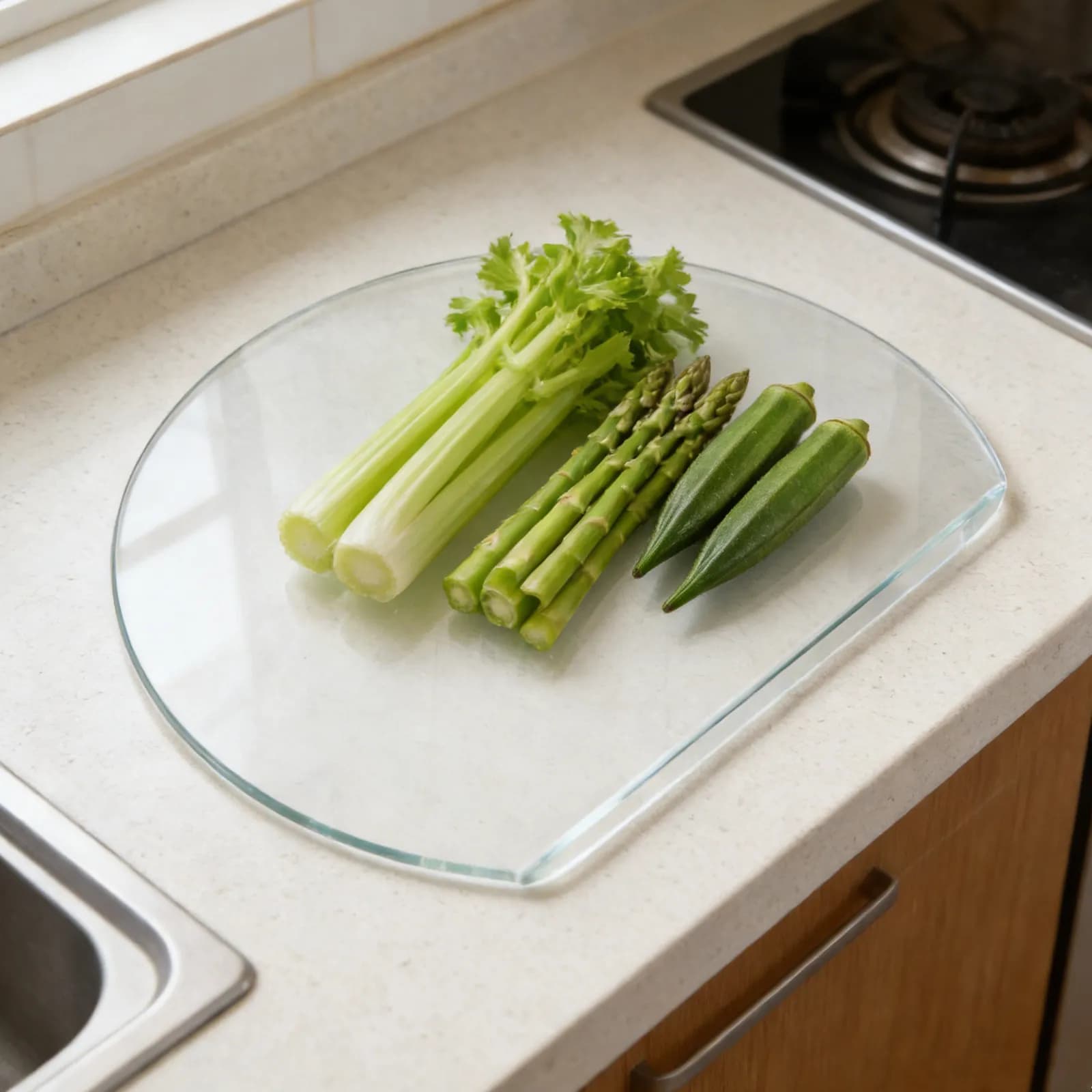 Acrylic Kitchen Cutting Board Semi Circle Clear Non Slip Countertop Chopping Board Small Space Saving Fruit Vegetable Prep Hard
