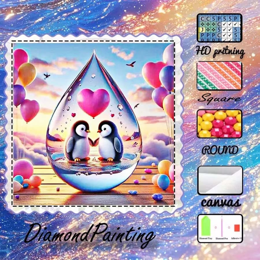 1 pezzo di tessuto floccato 5D fai da te, trapano speciale, kit per pittura con diamanti, pinguino, cuore, mosaico con motivi, arte con diamanti