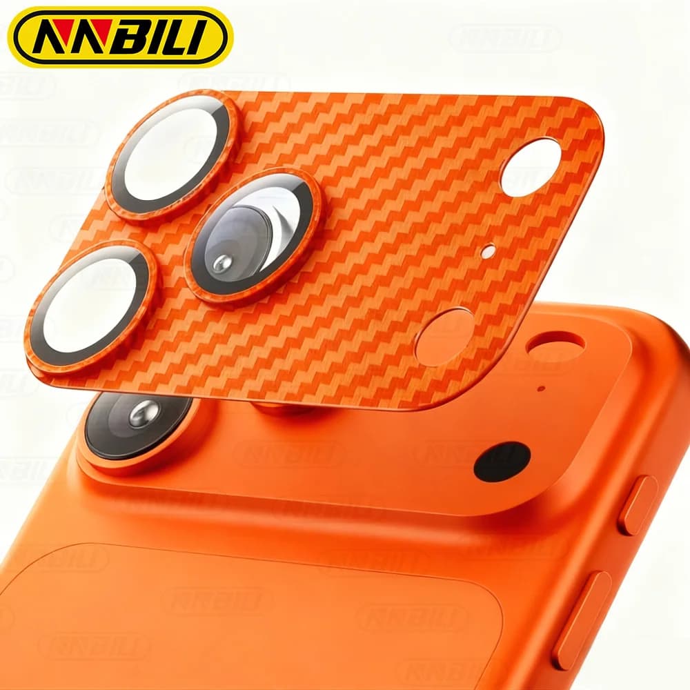 NNBILI 1 pz protezione per obiettivo fotocamera in metallo con struttura in fibra di carbonio originale di lusso in vetro temperato adatto per iPhone 17Pro Max 17 Pro