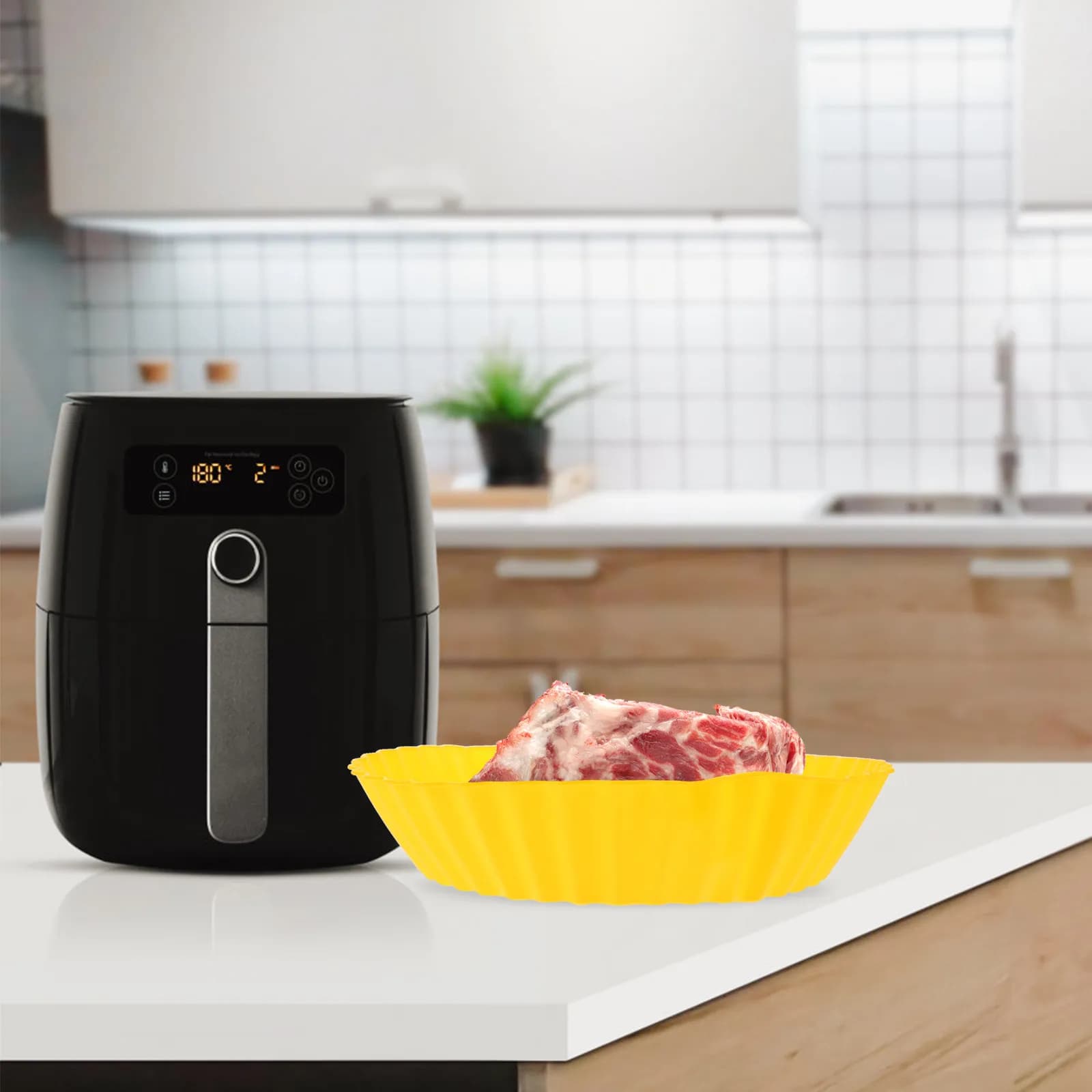 2 Pezzi Tappetini in Silicone Riutilizzabili per Friggitrice ad Aria, Antiaderenti e Spessi, Accessori per Cottura in Cucina
