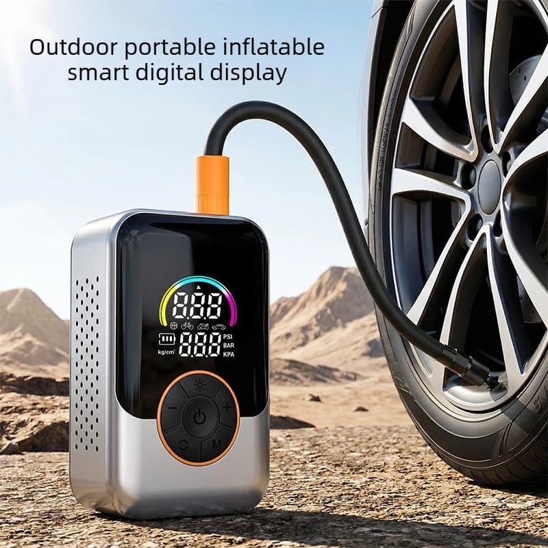 Portable Air Pump Set with Power Bank, 150PSI Tire Inflator Kit for Car SUV Motorcycle Bike, LED Light & Storage Bag for Camping